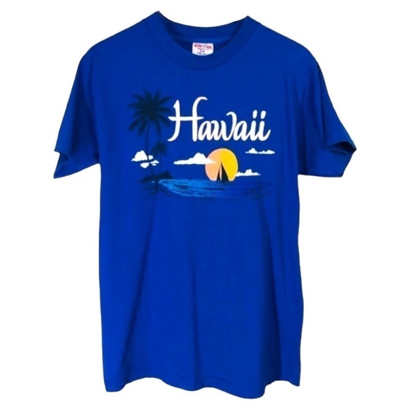 Vintage Brand New Blue Hawaii Single Stitch Puffy Vinyl Print T-Shirt Large - Picture 1 of 10